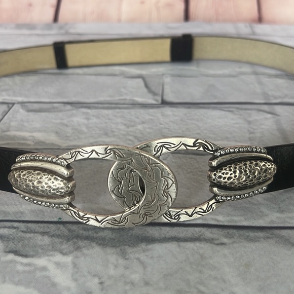 Chico’s adjustable black leather silver bejeweled belt size M/L - Picture 1 of 8